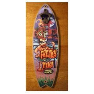 FREAKY TIKI Surfboard BOTTLE OPENER SIGN Tropical Beach Bar Home House Decor NEW